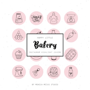 Instagram Story Highlight Icons - Baking Covers, pink bakery illustrations, minimalist icons, Social Media Icons, Blog Branding Kit