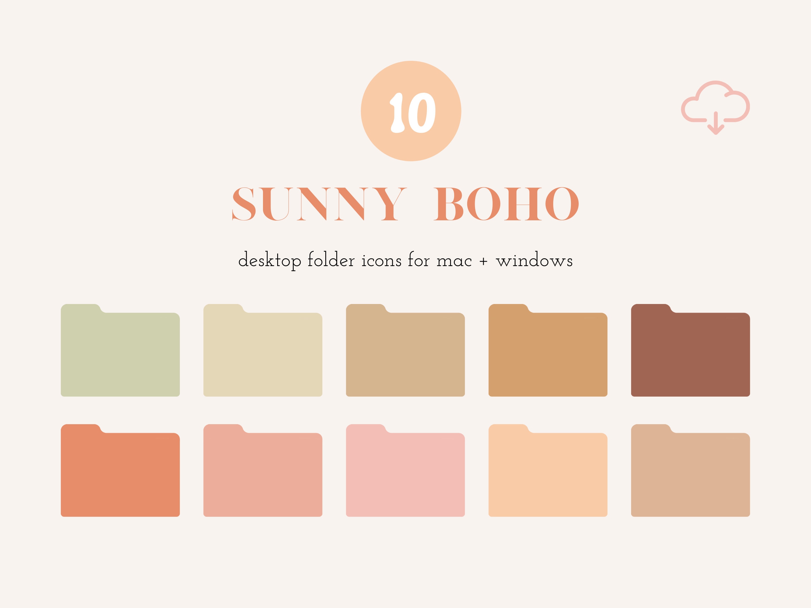 Desktop Icon Set | 10 Sunny Boho Icons for Mac + Windows computers | cute organized aesthetic bright soft peach png ico macbook
