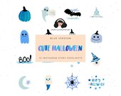 Instagram Story Highlight Icons, Cute Halloween social media icons, Blue Halloween cover illustrations, ios 15 app icons