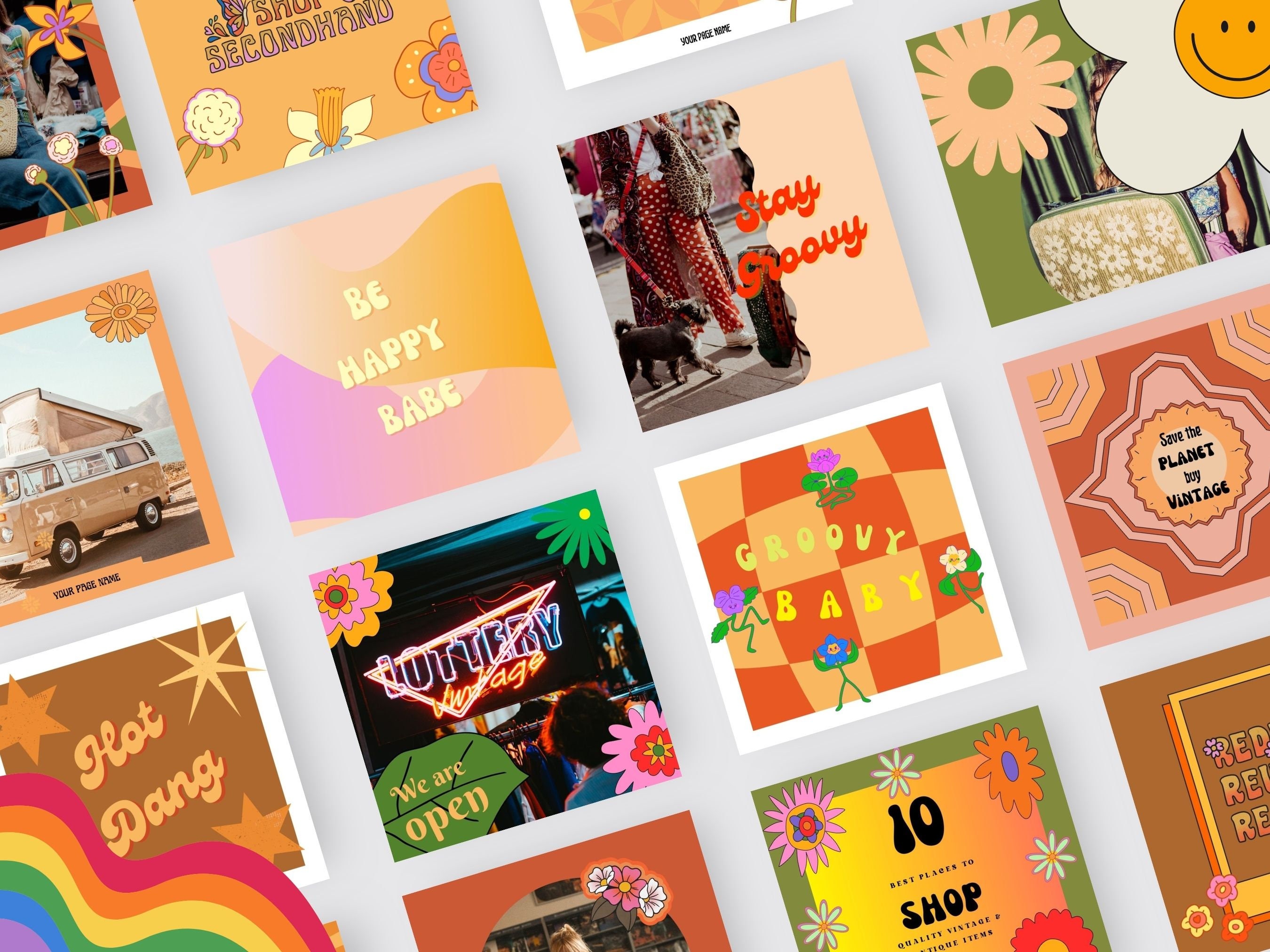 Retro Instagram Post Templates | Groovy 70's Instagram Templates ...