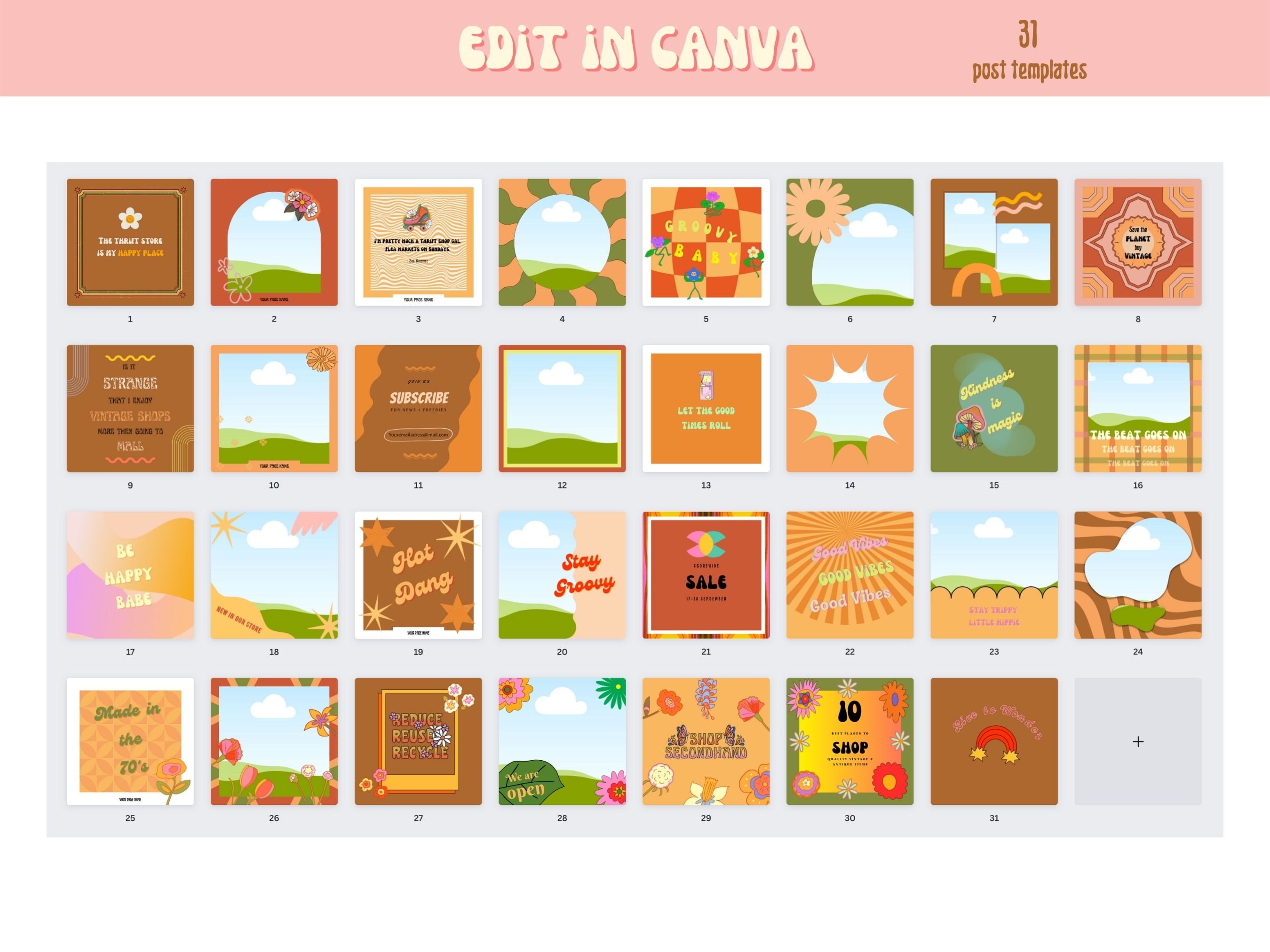 Retro Instagram Post Templates | Groovy 70's Instagram Templates ...