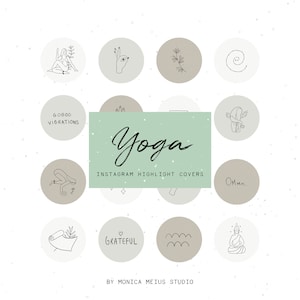 Instagram Story Highlight Icons, Boho Yoga illustrations, gray covers, Meditation wellness  social media icons, minimal hand drawn icons