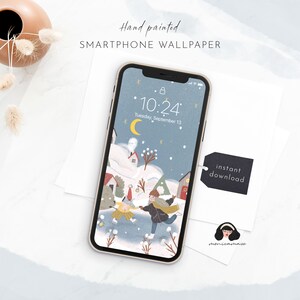 Winter Wonderland iPhone Wallpaper, Whimsical xmas smartphone Wallpaper, phone background, Snow iPhone background, Lock screen wallpaper