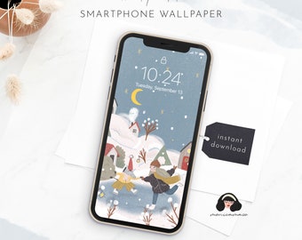 Winter Wonderland iPhone Wallpaper, Whimsical xmas smartphone Wallpaper, phone background, Snow iPhone background, Lock screen wallpaper