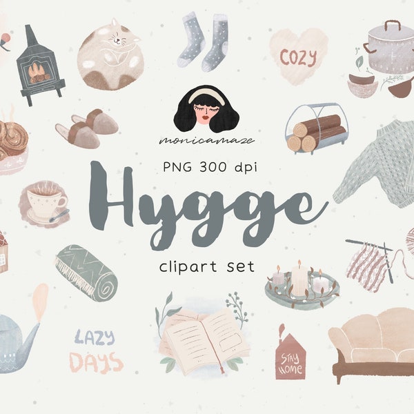 Cozy Hygge Clipart set - hand painted, winter icons - Hygge elements - Scandinavian home, Danish christmas decorations,Planner art