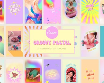 Retro Instagram Story Templates | Pastel Color Instagram Stories | Canva Templates | Templates for Instagram | Gradient Background IG