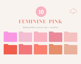 Desktop Icon Set | 10 Feminine pink folders for Mac + Windows computers | cute organized aesthetic blush colour palette png ico macbook