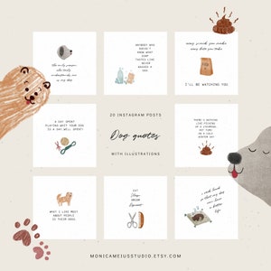 Hunde Instagram Zitate, Instagram Posts mit handgezeichneten Illustrationen für Hundeliebhaber, fertige Social Media Posts, erdig neutral beige