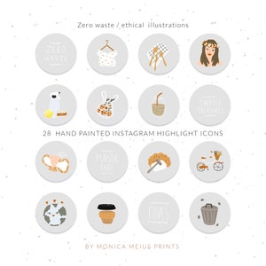 Zero Waste Instagram Story Highlight Covers - GREY eco friendly - 28 hand drawn ethical icons-Bonus Customizable Transparent PNG Icon Files image 3