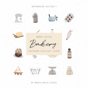 Bakery Instagram Story Highlight Icons  Baking watercolor neutral clipart baker blog branding kit social media Icons iPhone iOS 14 app icon