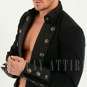 Men s Jacket Cropped Top Black Cotton Etsy