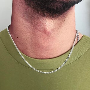 Popular style Diamond Cut double curb chain 3mm Solid Sterling Silver necklace for men