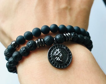 Set von 2 Black Lion Head Beaded Armband für Männer Luxus Schmuck-Lion Armband-Mens Armband-Geschenk für ihn