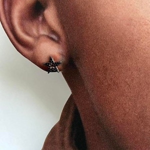 Black CZ Star Link Stud Earrings For Men, single earrings