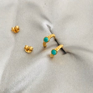 Gold plated Small Turquoise stone Huggie stud hoop earrings