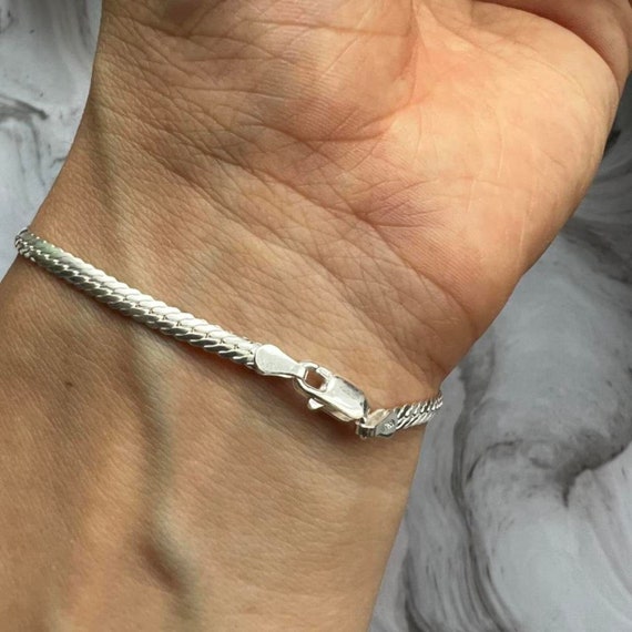 Silver D Shape Flat Snake Bracelet for Men - Etsy