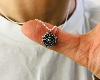 Popular style Evil eye pendant 18inch Solid Sterling Silver necklace for men