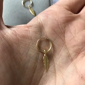 14k Gold Plated Sterling Silver Feather Hoop Huggie Earrings for men, unisex