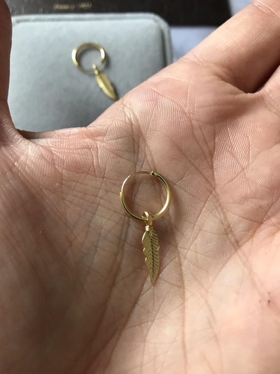 Buy 14k Gold Plated Sterling Silver Feather Hoop Huggie Earrings