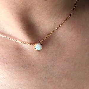 Simple Opal Necklace • Single, Dainty Opal Necklace, 18k Yellow Gold Plated over 925 Sterling Silver Chain • Delicate, Everyday Necklace