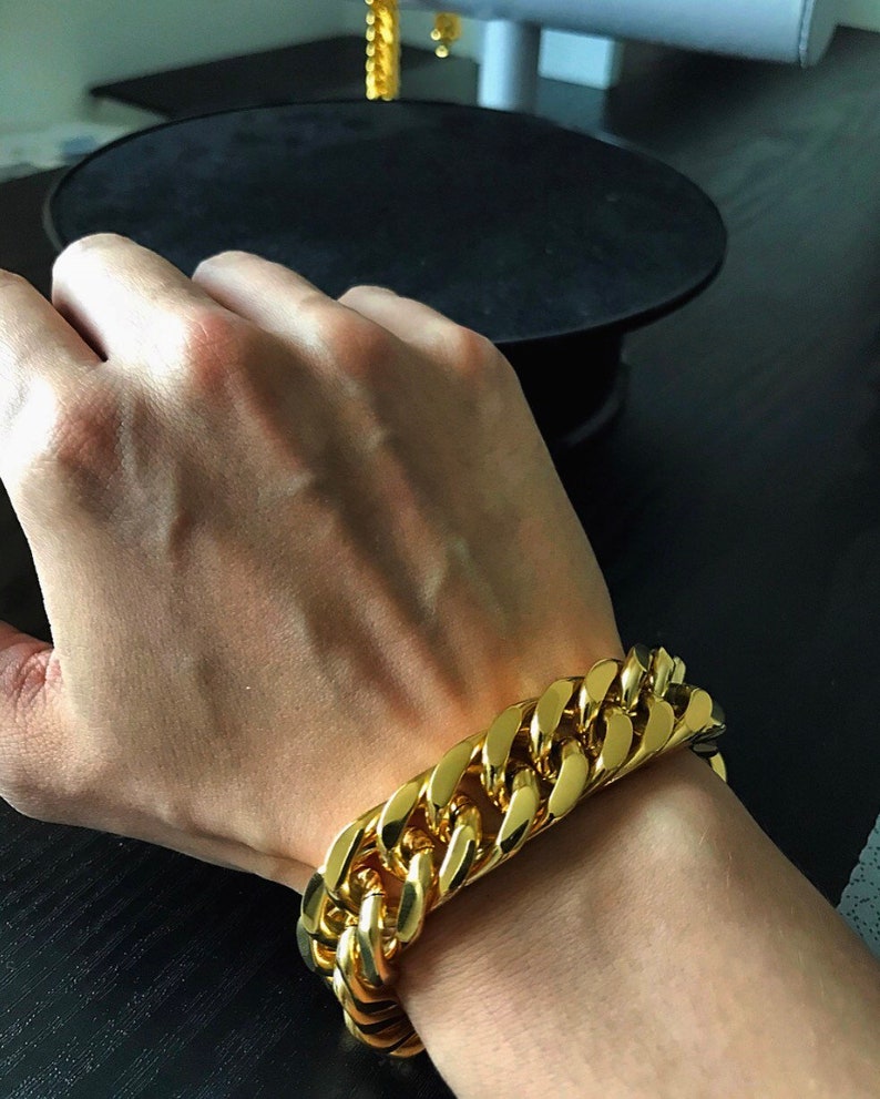 Curb Link Bracelet Men/'s 316L Stainless Steel Chunky Gold Cuban Chain Bracelet