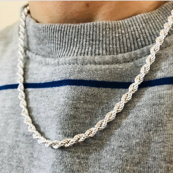 Popular Style Diamond Rope Chain Necklace for Men in Solid Sterling Silver