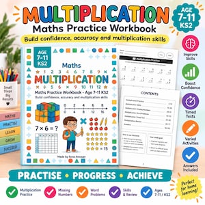 Multiplikations-Übungsheft für Kinder von 7-11 Jahren (Grundschule) | Druckbare Mathe-Übungen (PDF) | Textaufgaben, Zeittests & Lösungen
