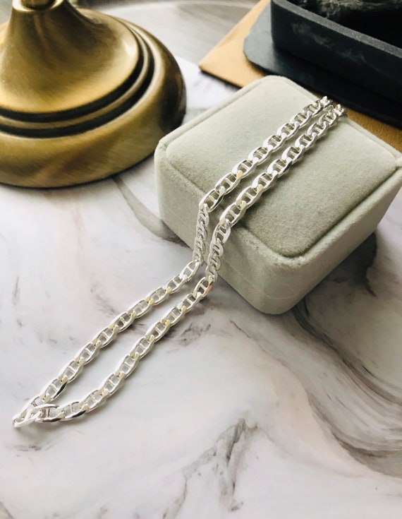 Popular Style Sterling Silver Flat Mariner Anchor Link Chain Short