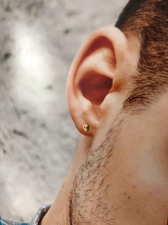 9ct Yellow Gold Small 6x4mm Skull Design Stud Earrings for men Real 9K Gold