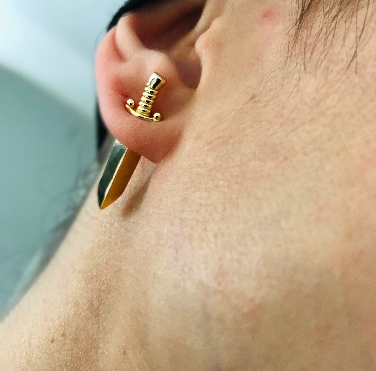Gold knife earrings deals