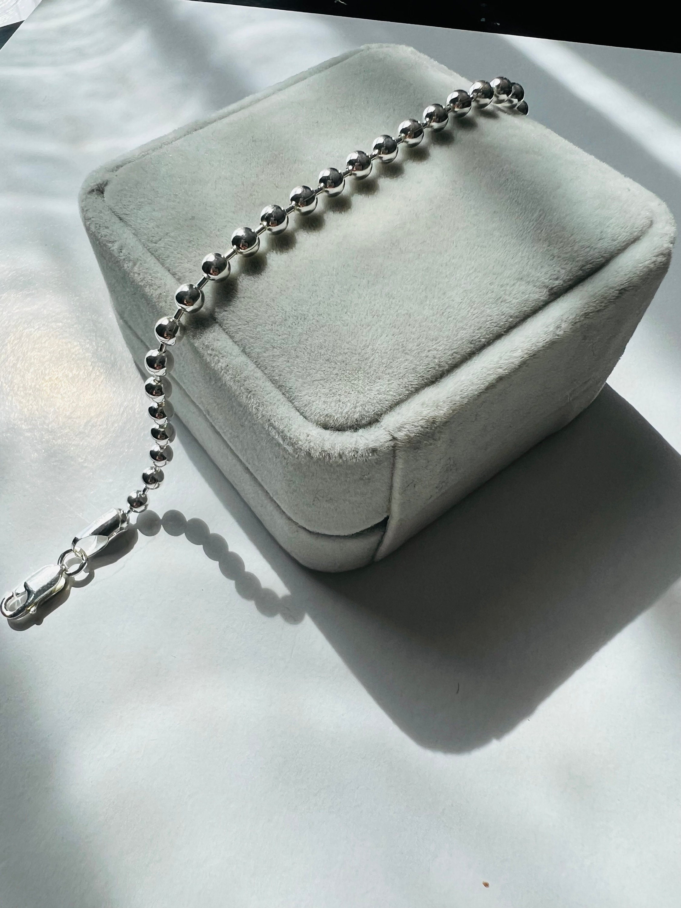 Dacc & Aya Solid Sterling Silver Ball Bead Chain Bracelet - Military Style, 4/6/8mm Sizes, Lobster Clasp, Unisex (7-9 Inch)