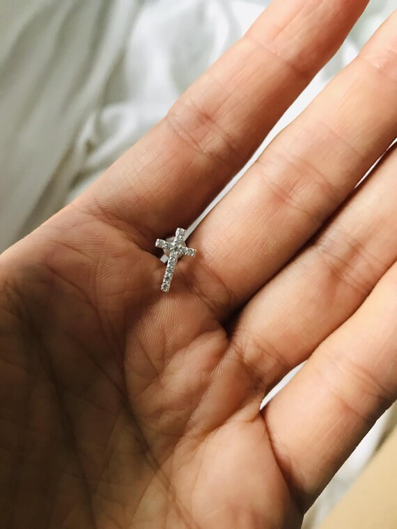 925 Sterling Silver CZ Cross Stud Earring for Men, Mens Earrings