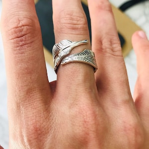 Sterling silver 925 Sterling Silver Adjustable Feather Ring for men