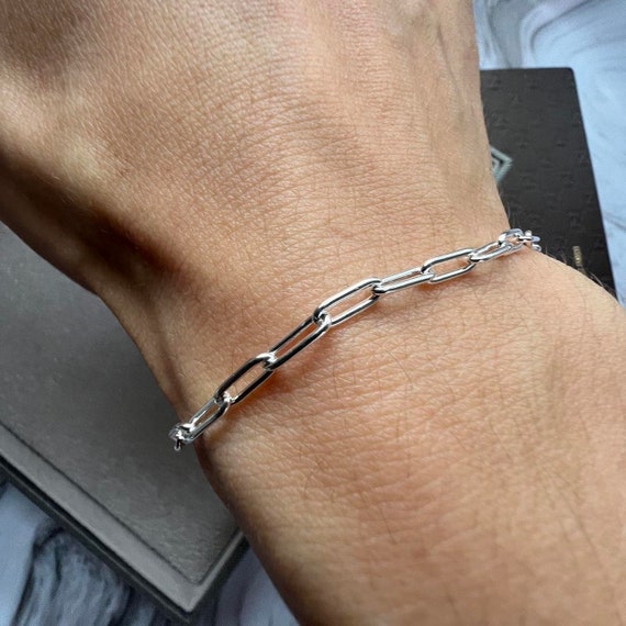 Italian Sterling Silver Long Paper Clip Bracelet Silver / 7.5