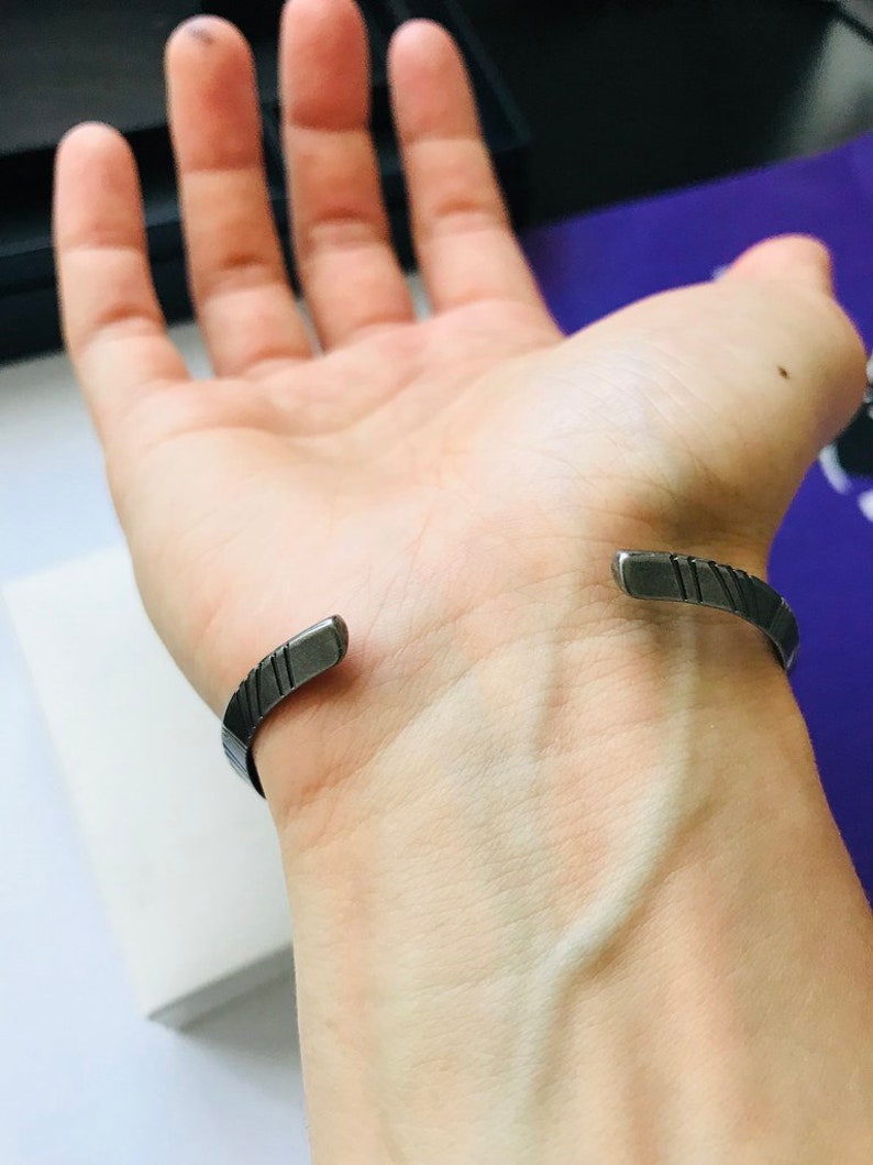 Silver Geometric Shape Cuff Open Bangle Adjustable Bracelet for men