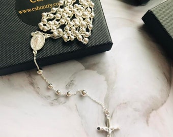 925 Sterling Silver Rosary Beads Cross 