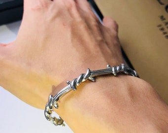 Adjustable Silver Thorn Twist Barbwire Bracelet Stainless Steel