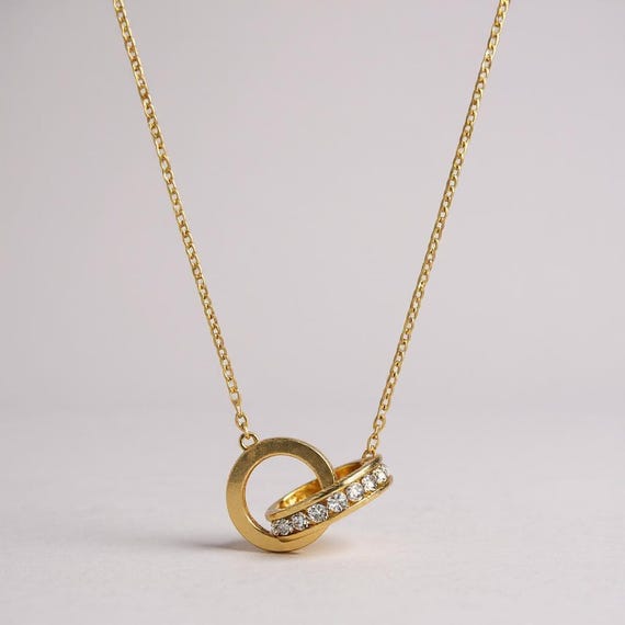 Eternal Spark – 9ct Yellow Gold CZ Interlocking Circle Necklace