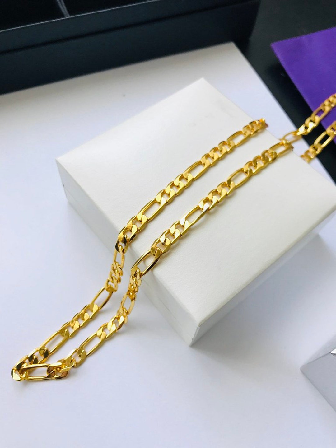 Mens Gold Figaro Chain Necklace 6mm Wide in Stainless Steel 24inch Etsy