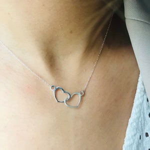 Double Heart Dainty Twist Detail on the 925 Sterling Silver Necklace , Gift for her