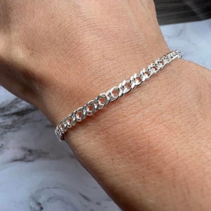 Sterling Silber Double Link 3.0 mm Panzerkette Armband für Männer 19,5 cm