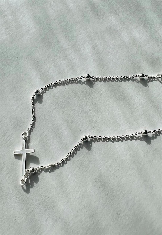 Rosenkranz 5mm Kugelkette, Kreuz Und Amulett, 585 Weißgold