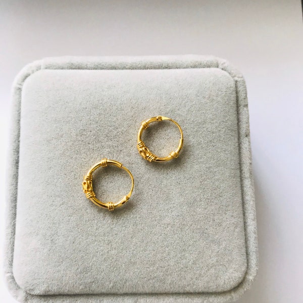 Gold plating over Sterling Silver Bali 12mm Hoop Earrings for men