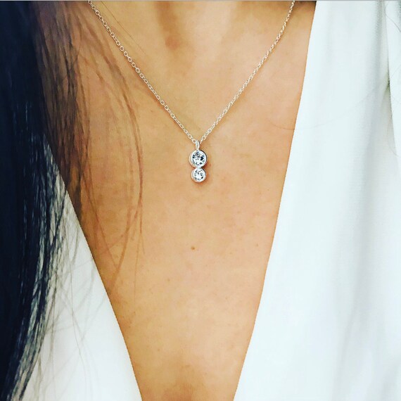 Double Round Swarovski Crystals Pendant 925 Sterling Silver