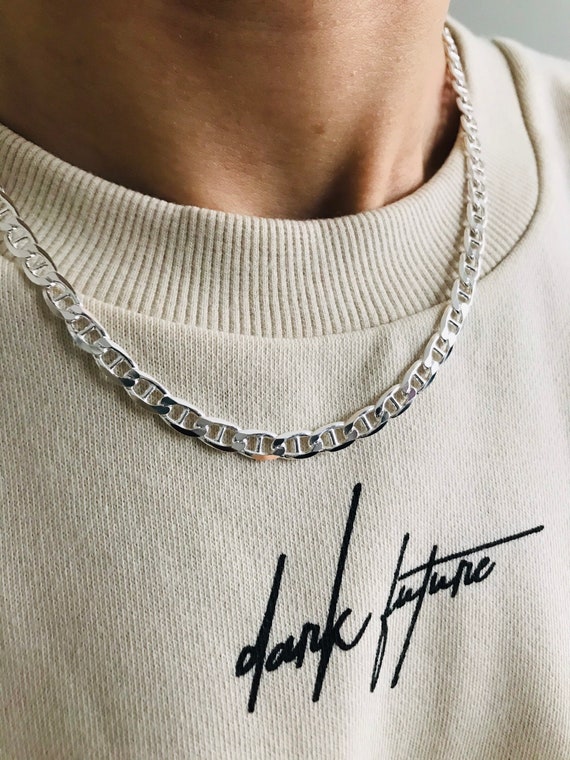thumbnail image 2 of 925 Sterling Silver Men's Mariner Link Forsa Chain Necklace - 8mm 26 Inch 40GR 2 of 5