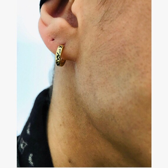 Gold Rose Gold Plated Over Sterling Silver Cross Aztec Design Hoop Huggie Earrings for Men Etsy