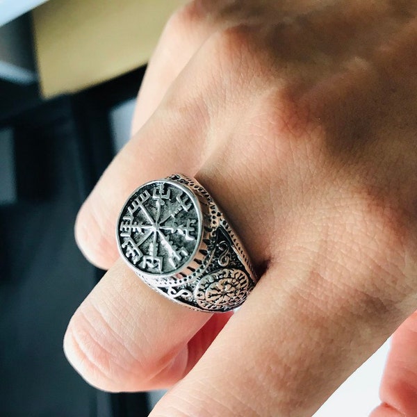 Viking Ring Rune Compass Norse Celtic Compass Silver Adjustable, Odin Ring, Gift for him, Oath Ring