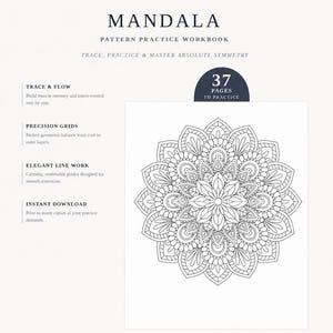 Werkboek voor het oefenen van mandala-patronen | 37 printbare pagina's om mandala's over te trekken | Tekenoefening PDF | Symmetrie-oefening | Werkboek voor lijntekeningen
