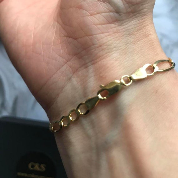 9ct Gold Figaro Anklet - 9in - G7922 | F.Hinds Jewellers