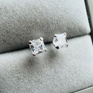 Square Rhodium Plated CZ Classic Studs - 925 Sterling Silver Classic Ear Studs
